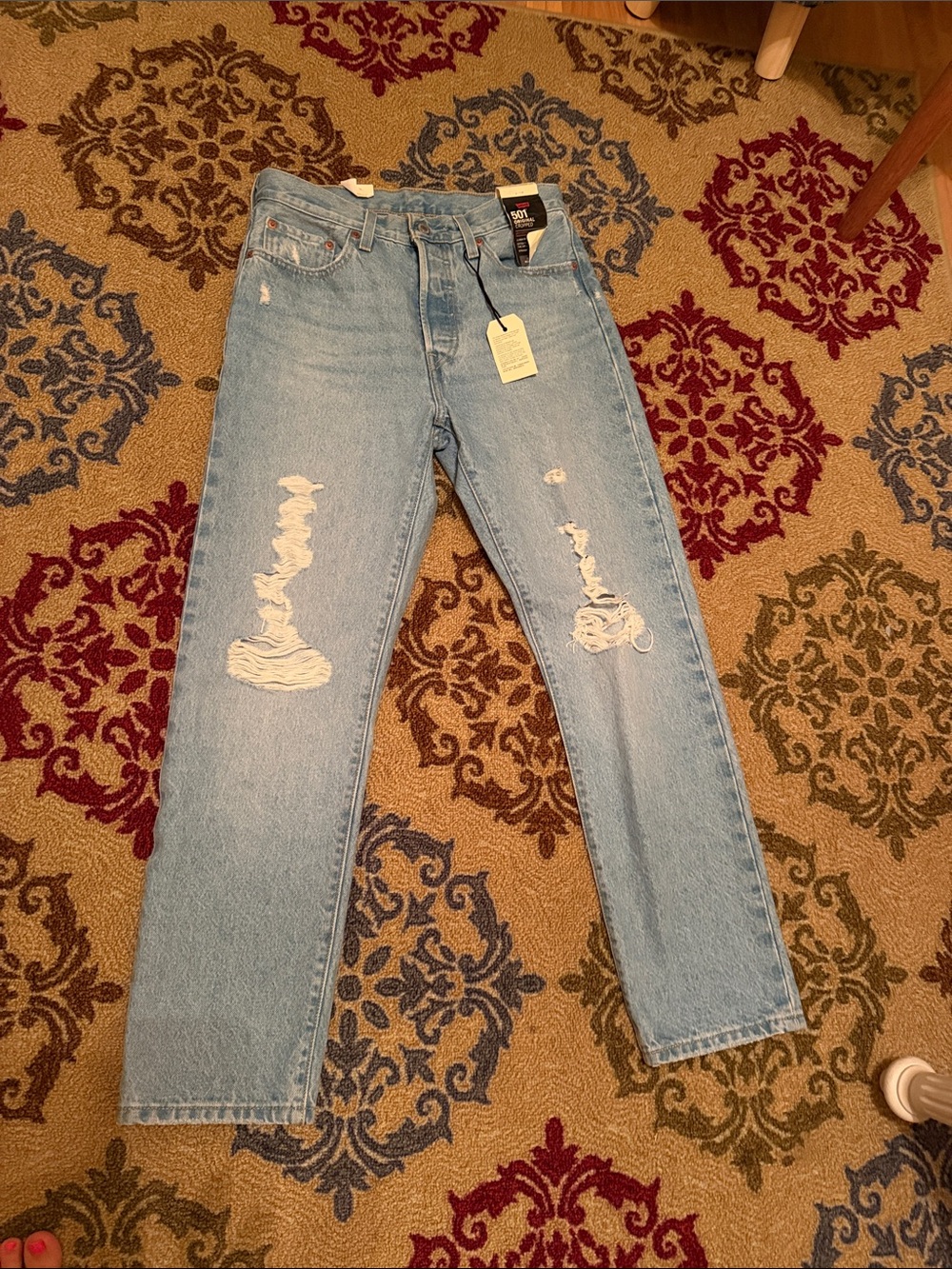 Levi 501 Original Cropped Distressed High-Rise Jeans
